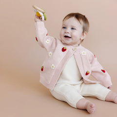 Cotton Strawberry Flower Cardigan 0-6 MO