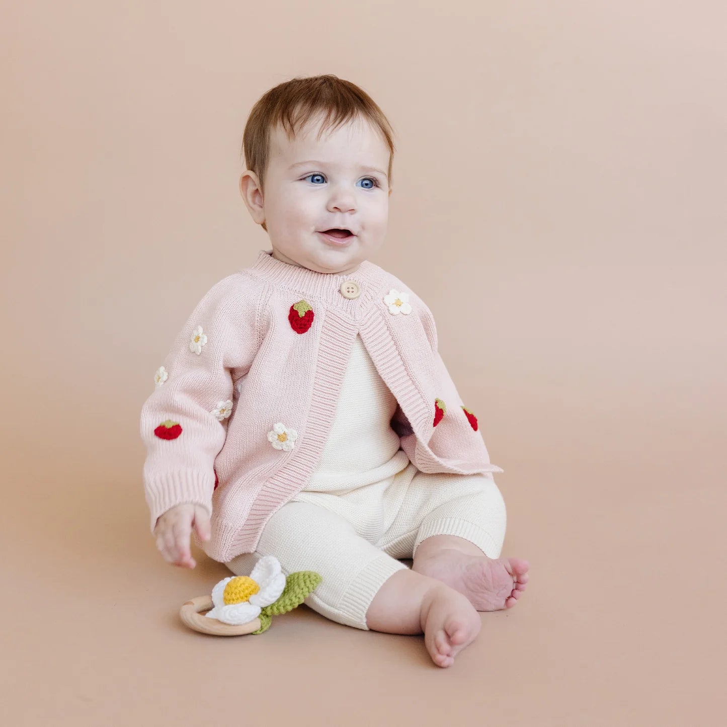 Cotton Strawberry Flower Cardigan 0-6 MO