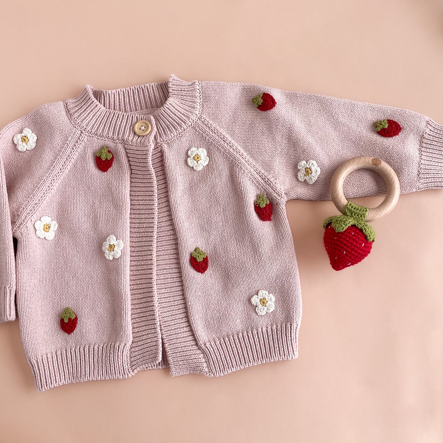 Cotton Strawberry Flower Cardigan 0-6 MO