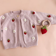 Cotton Strawberry Flower Cardigan 0-6 MO