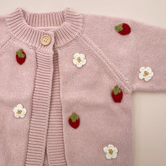 Cotton Strawberry Flower Cardigan 0-6 MO