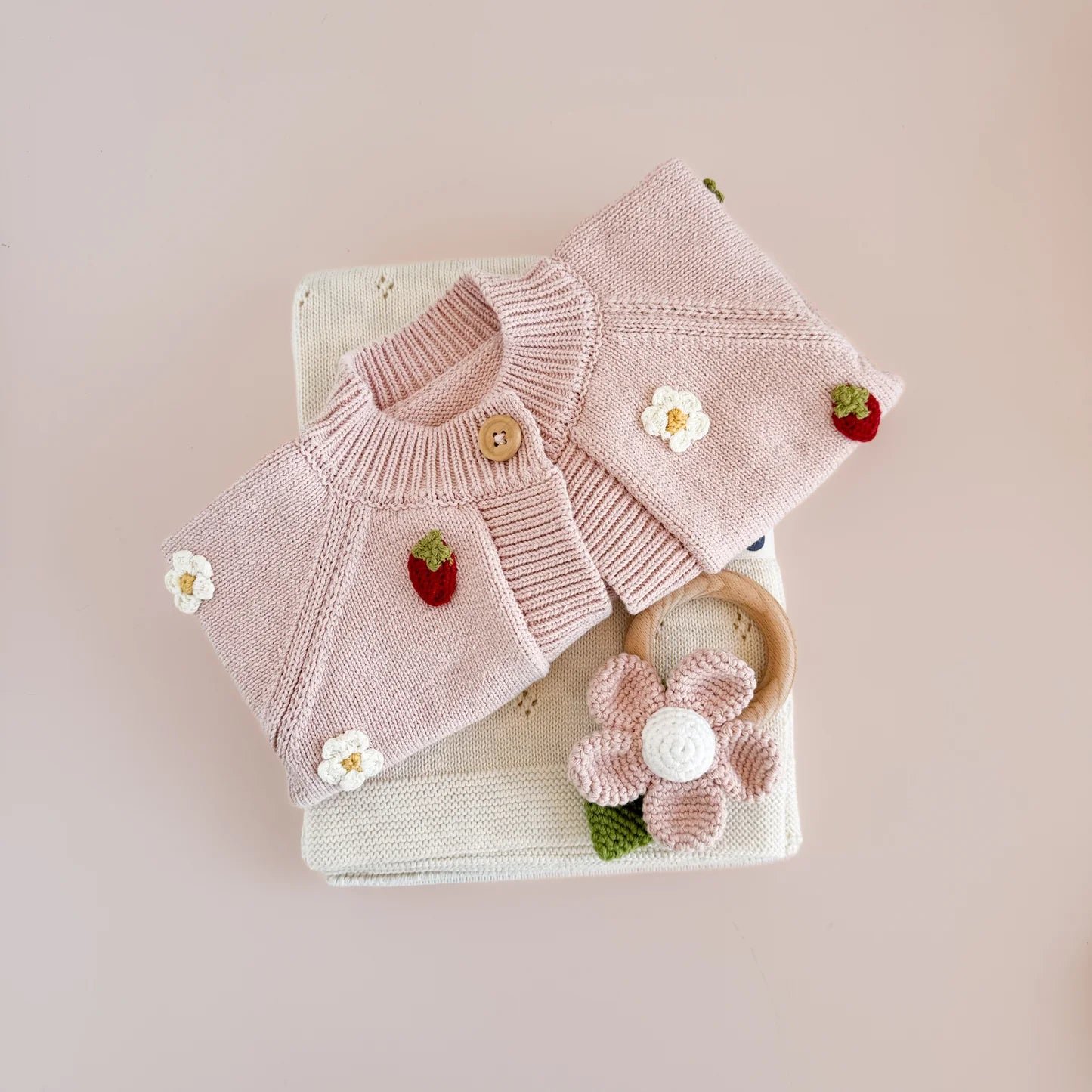 Blush Pink Baby Rattle Teether