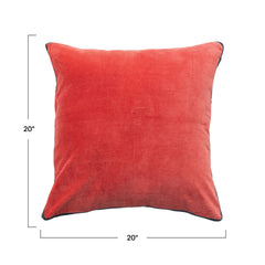 20" Square Cotton Velvet Pillow w/ Contrasting Gusset