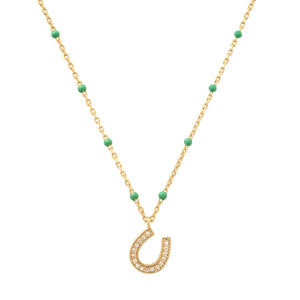 Charmful Enamel Pendant Necklace Emerald Horseshoe