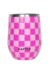 Pink Checkered Stemless Wine Tumbler