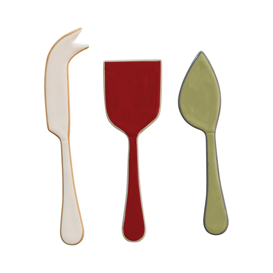 Enameled Stainless Steel Cheese Servers w/ Colored Edge