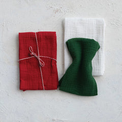 Woven Cotton Double Cloth Tea Towels - Set of 3