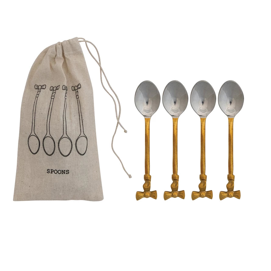 Coffee Spoons w/ Gold Finish Bow Handles
